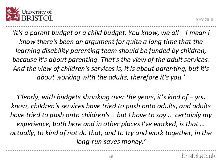 MAY 2018 ‘It's a parent budget or a child budget. You know, we all