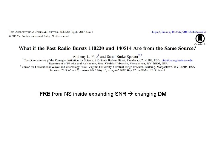 FRB from NS inside expanding SNR changing DM 