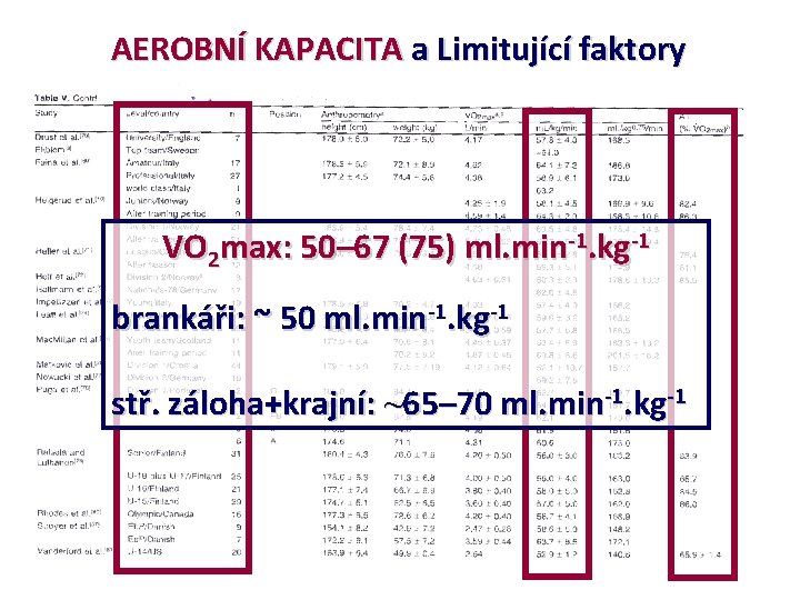 AEROBNÍ KAPACITA a Limitující faktory VO 2 max: 50– 67 (75) ml. min-1. kg-1