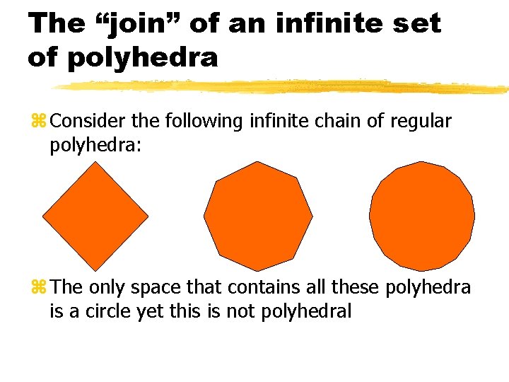 The “join” of an infinite set of polyhedra z Consider the following infinite chain