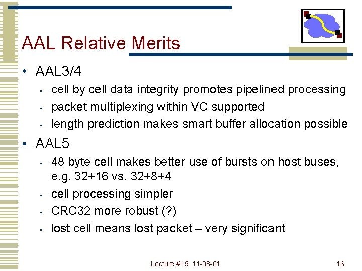 AAL Relative Merits • AAL 3/4 • • • cell by cell data integrity
