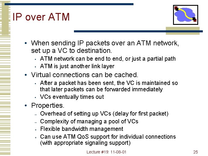 IP over ATM • When sending IP packets over an ATM network, set up