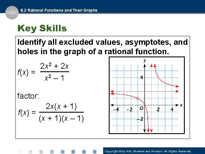 8. 2 Rational Functions and Their Graphs Key Skills Identify all excluded values, asymptotes,