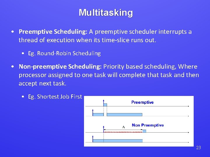 Multitasking • Preemptive Scheduling: A preemptive scheduler interrupts a thread of execution when its