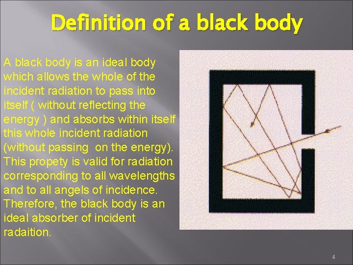 Definition of a black body A black body is an ideal body which allows