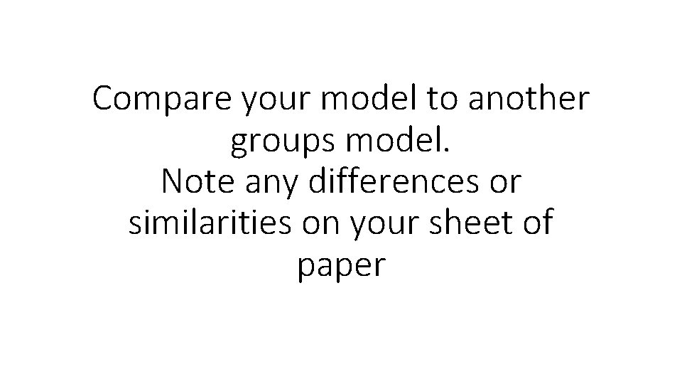 Compare your model to another groups model. Note any differences or similarities on your