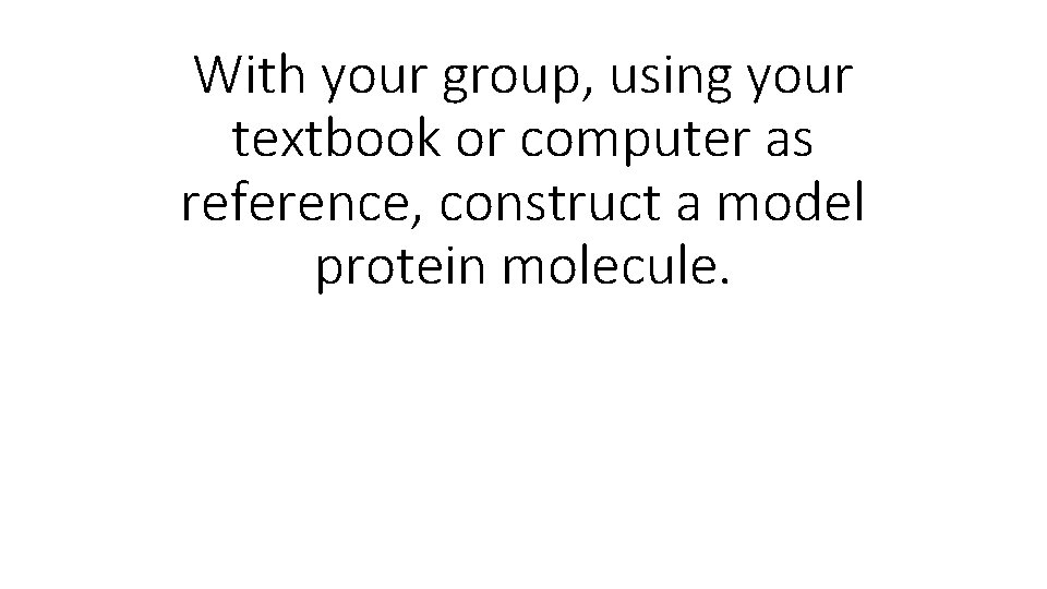 With your group, using your textbook or computer as reference, construct a model protein