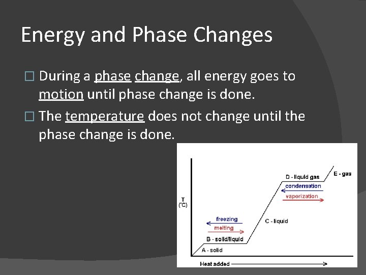 Energy and Phase Changes � During a phase change, all energy goes to motion