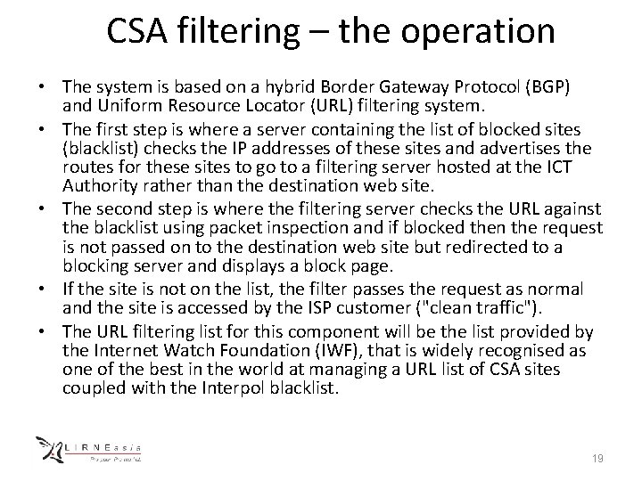 CSA filtering – the operation • The system is based on a hybrid Border