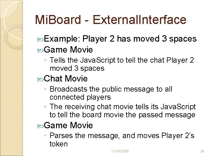 Mi. Board - External. Interface Example: Player 2 has moved 3 spaces Game Movie