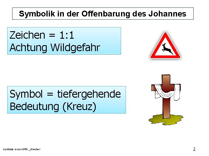 Symbolik in der Offenbarung des Johannes Zeichen = 1: 1 Achtung Wildgefahr Symbol =