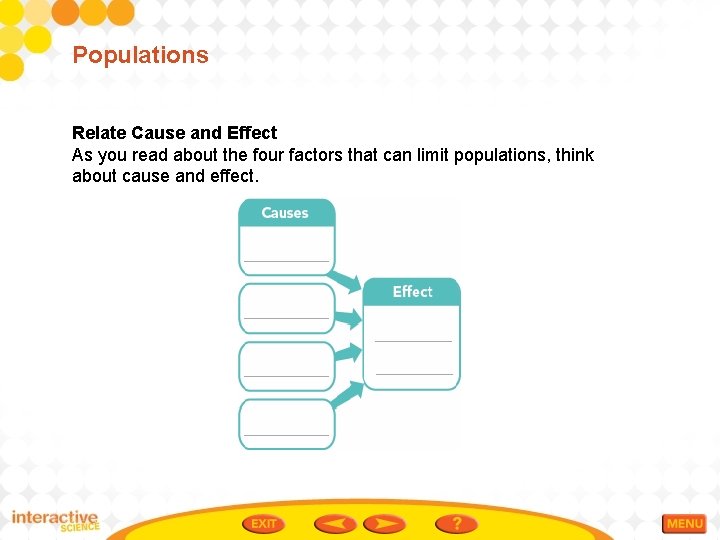 Populations Relate Cause and Effect As you read about the four factors that can