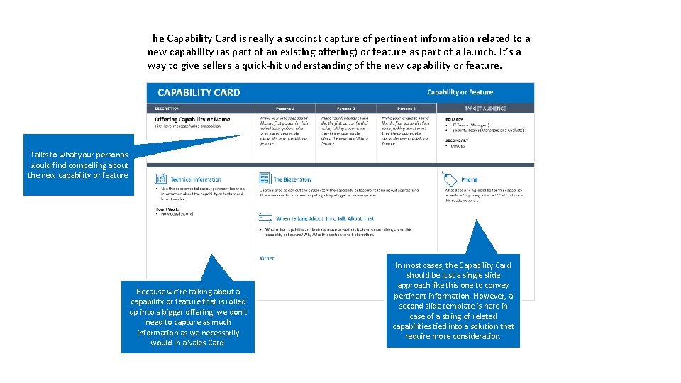 The Capability Card is really a succinct capture of pertinent information related to a