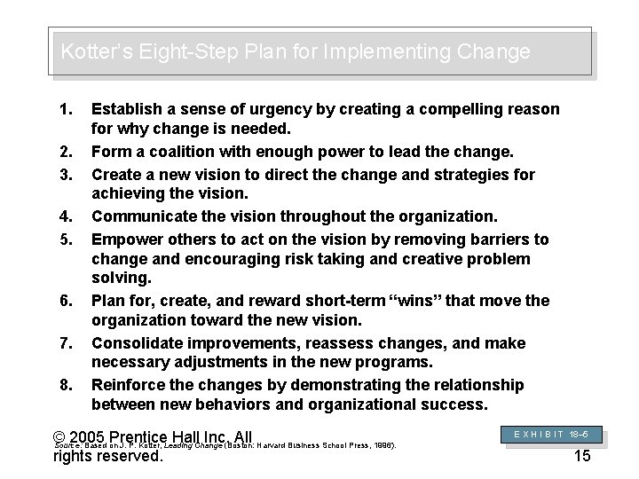 Kotter’s Eight-Step Plan for Implementing Change 1. 2. 3. 4. 5. 6. 7. 8.
