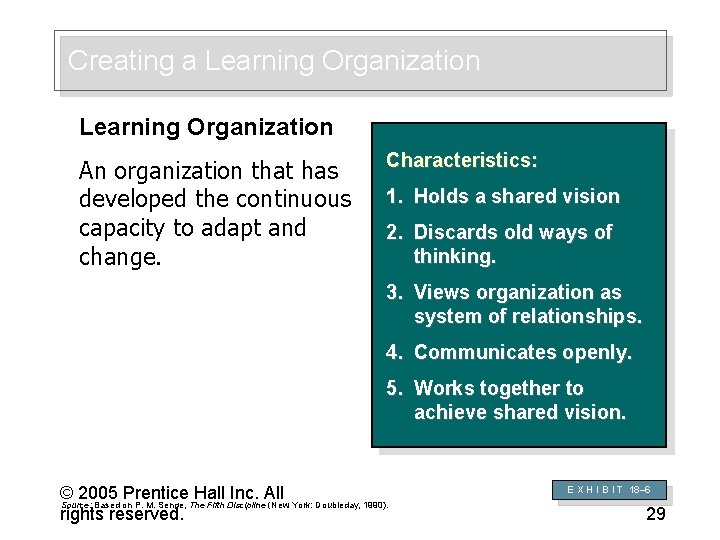 Creating a Learning Organization An organization that has developed the continuous capacity to adapt