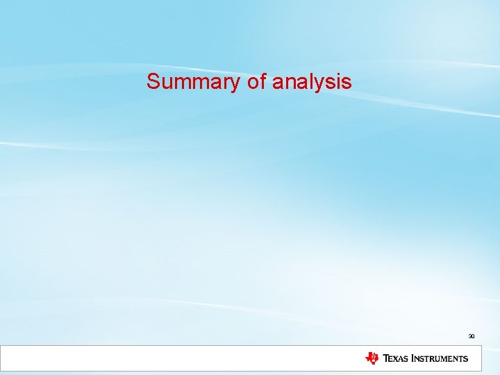 Summary of analysis 30 