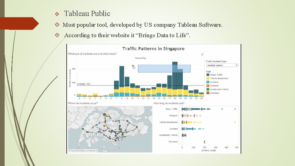 v Tableau Public Most popular tool, developed by US company Tableau Software. According to