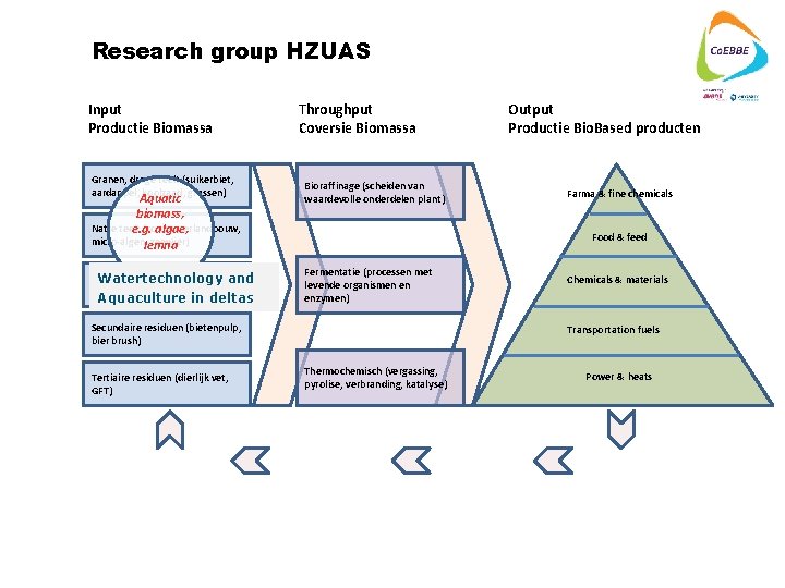 Research group HZUAS Input Productie Biomassa Granen, droge teelt (suikerbiet, aardappel, koolzaad, grassen) Aquatic