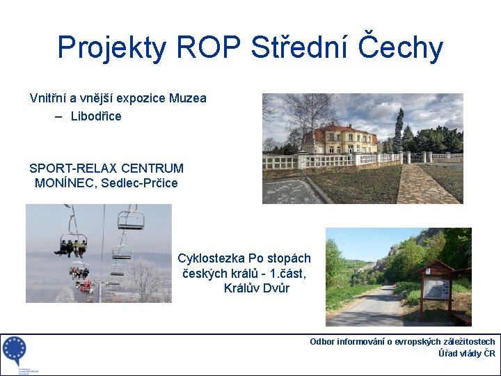 Projekty ROP Střední Čechy Vnitřní a vnější expozice Muzea – Libodřice SPORT-RELAX CENTRUM MONÍNEC,