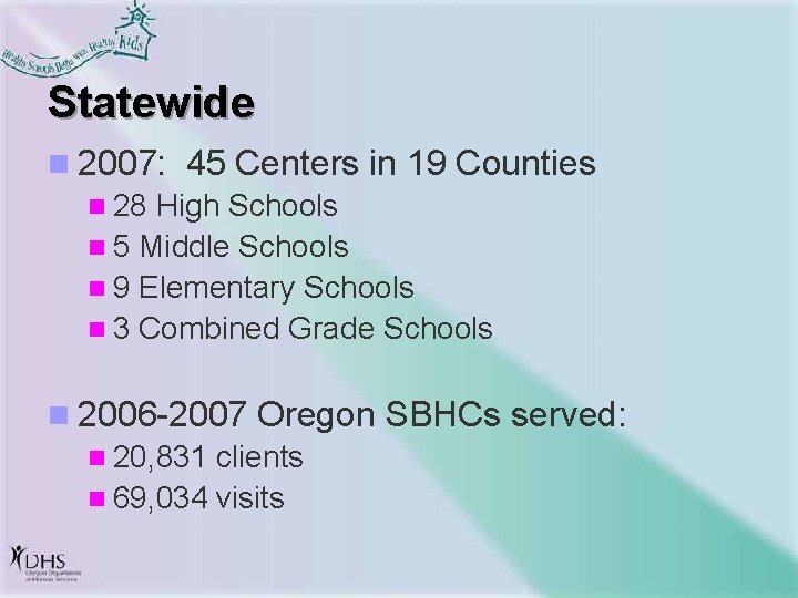 Statewide n 2007: 45 Centers in 19 Counties n 28 High Schools n 5