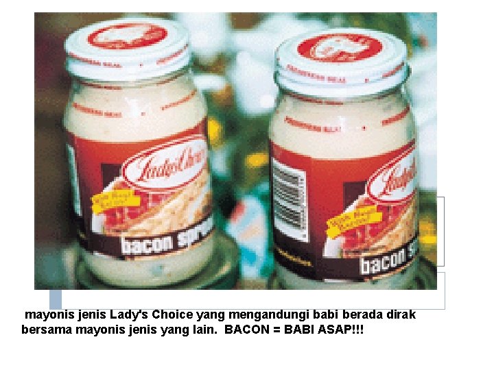 mayonis jenis Lady's Choice yang mengandungi babi berada dirak bersama mayonis jenis yang lain.