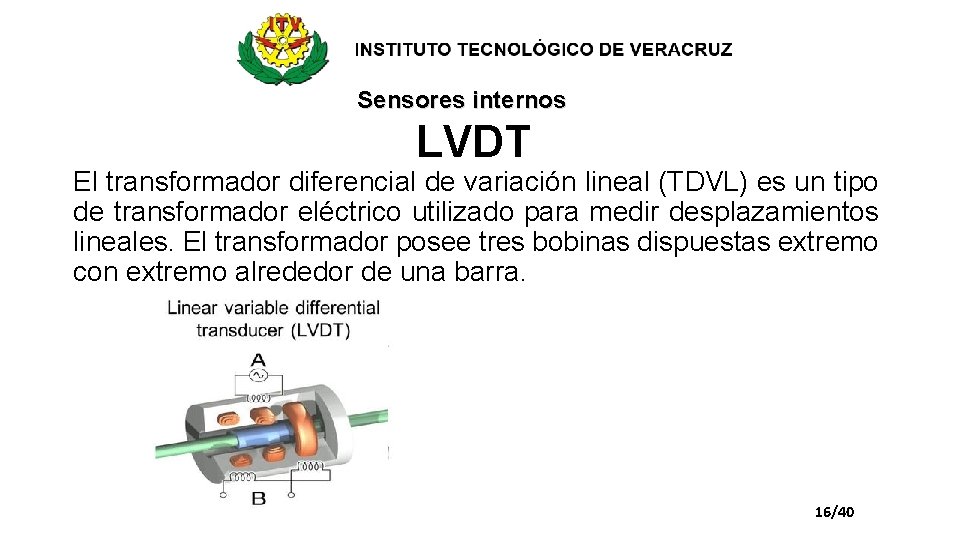 Sensores internos LVDT El transformador diferencial de variación lineal (TDVL) es un tipo de