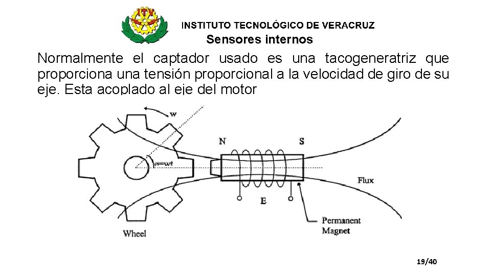 Sensores internos Normalmente el captador usado es una tacogeneratriz que proporciona una tensión proporcional