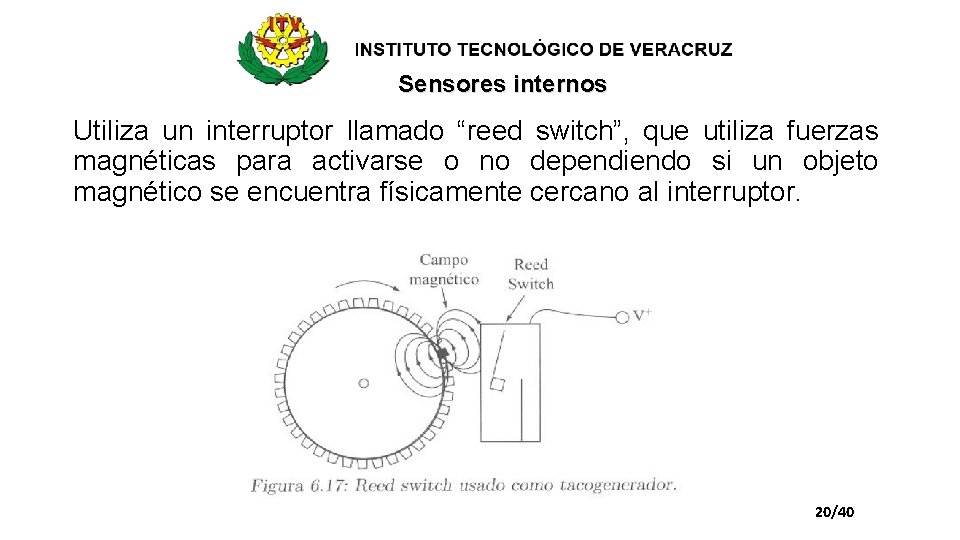 Sensores internos Utiliza un interruptor llamado “reed switch”, que utiliza fuerzas magnéticas para activarse