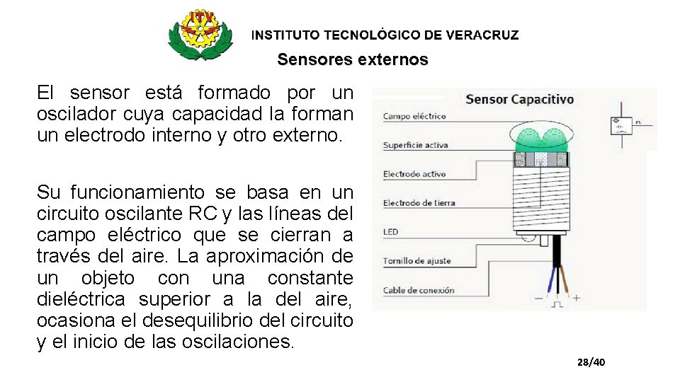 Sensores externos El sensor está formado por un oscilador cuya capacidad la forman un