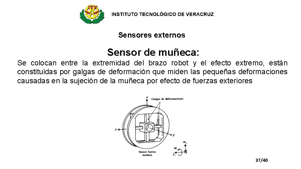 Sensores externos Sensor de muñeca: Se colocan entre la extremidad del brazo robot y