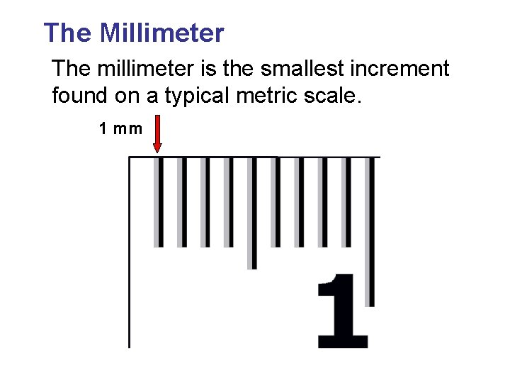 The Millimeter The millimeter is the smallest increment found on a typical metric scale.