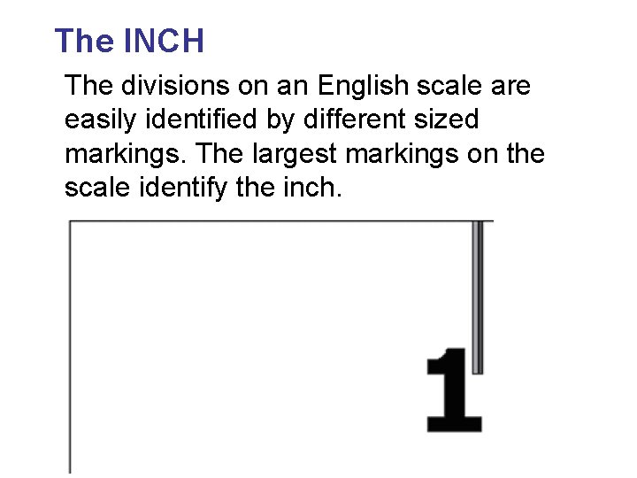 The INCH The divisions on an English scale are easily identified by different sized