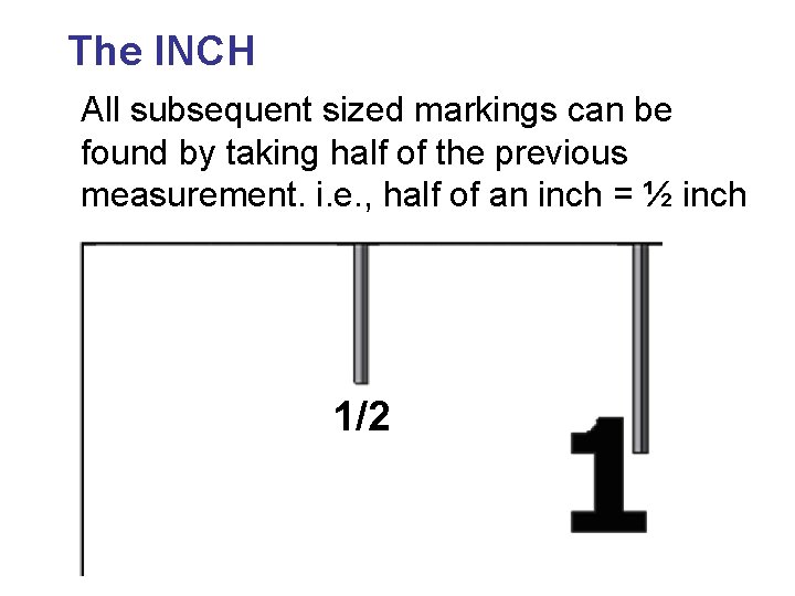 The INCH All subsequent sized markings can be found by taking half of the