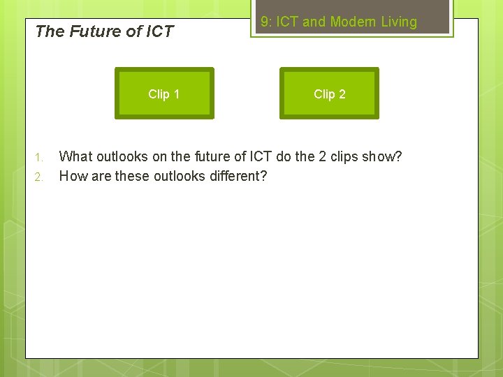 The Future of ICT Clip 1 1. 2. 9: ICT and Modern Living Clip