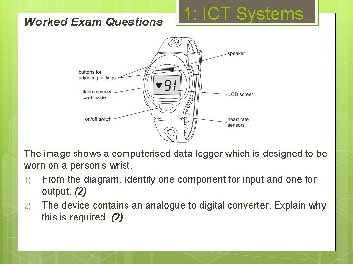 Worked Exam Questions 1: ICT Systems The image shows a computerised data logger which