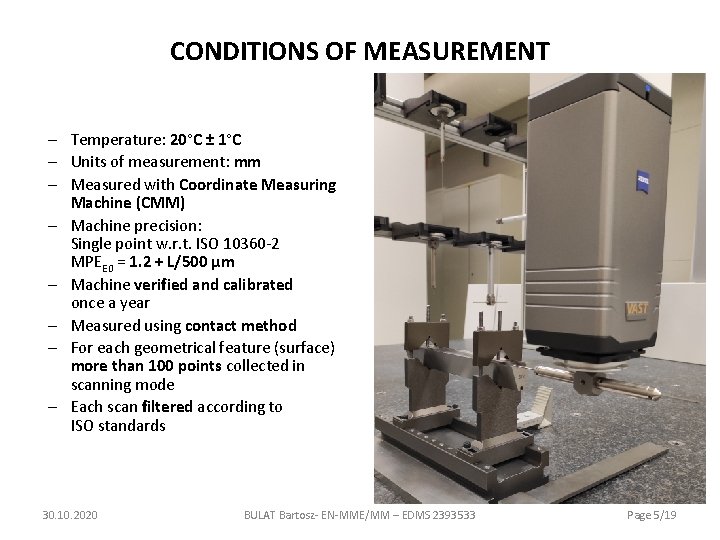CONDITIONS OF MEASUREMENT – Temperature: 20°C ± 1°C – Units of measurement: mm –