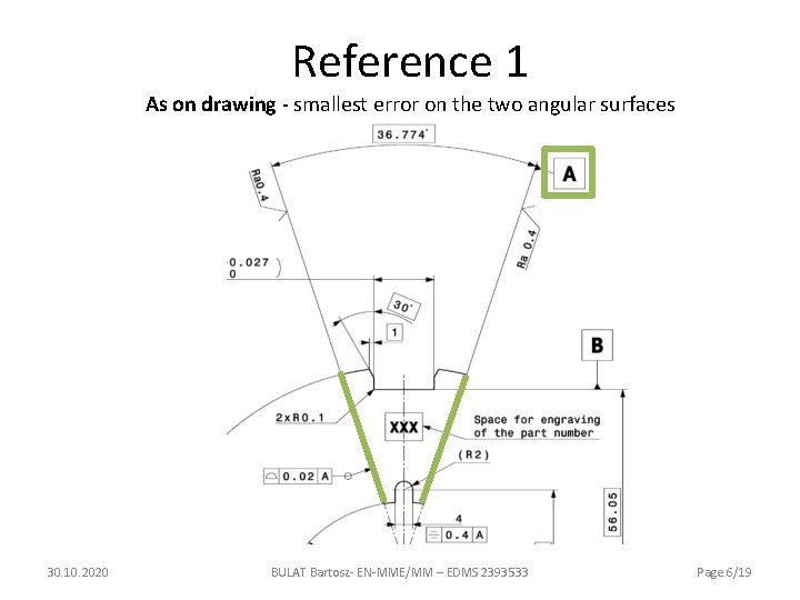 Reference 1 As on drawing - smallest error on the two angular surfaces 30.