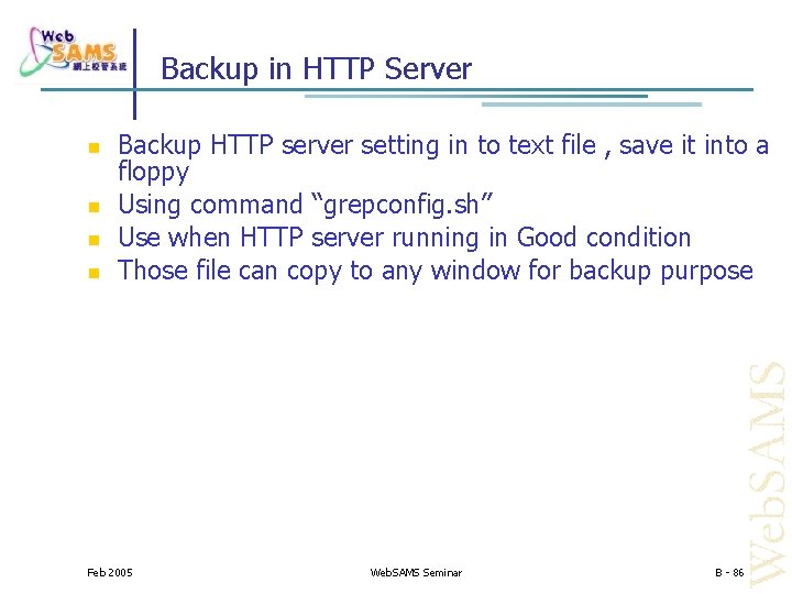 Backup in HTTP Server Backup HTTP server setting in to text file , save