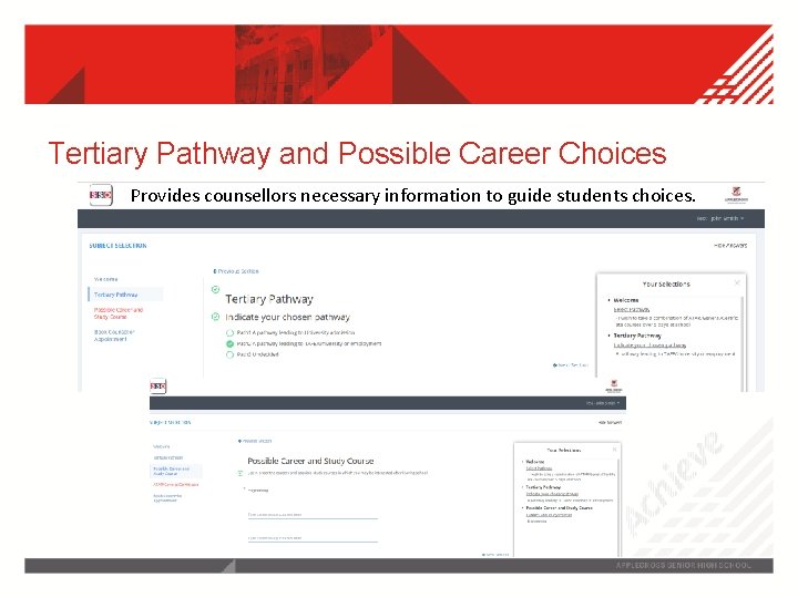 Tertiary Pathway and Possible Career Choices Provides counsellors necessary information to guide students choices.