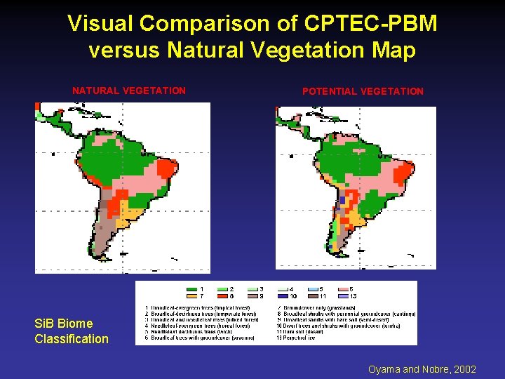 Visual Comparison of CPTEC-PBM versus Natural Vegetation Map NATURAL VEGETATION POTENTIAL VEGETATION Si. B