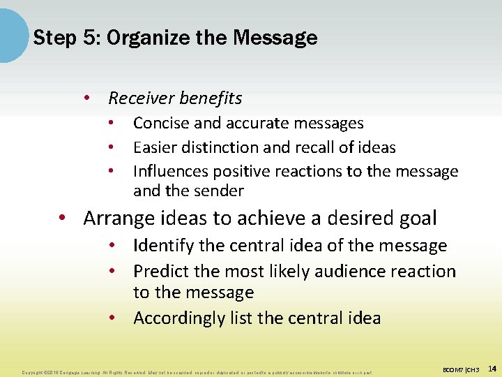 Step 5: Organize the Message • Receiver benefits • • • Concise and accurate