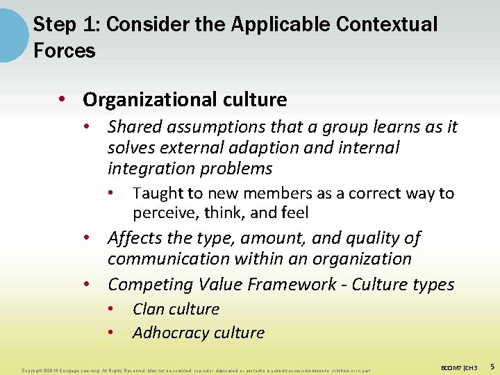 Step 1: Consider the Applicable Contextual Forces • Organizational culture • Shared assumptions that