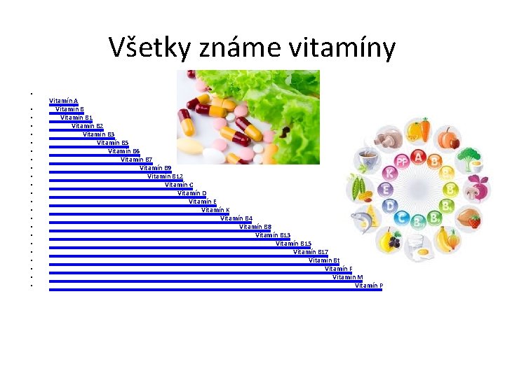 Všetky známe vitamíny • • • • • • Vitamín A Vitamín B 1