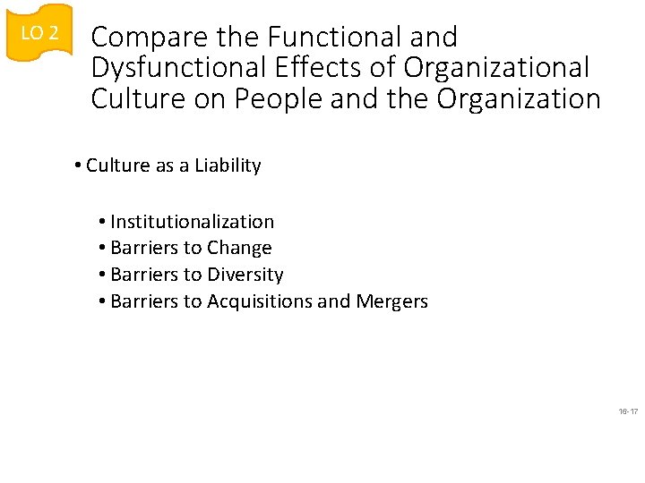LO 2 Compare the Functional and Dysfunctional Effects of Organizational Culture on People and