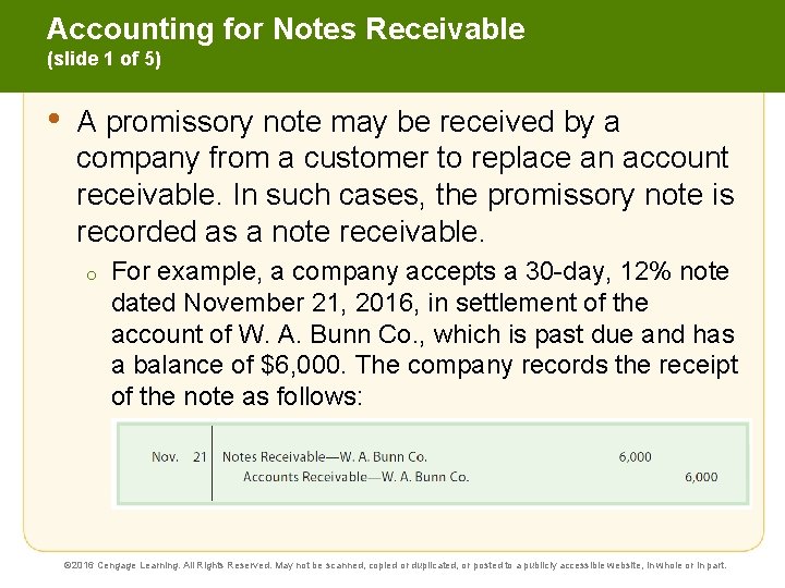 Accounting for Notes Receivable (slide 1 of 5) • A promissory note may be