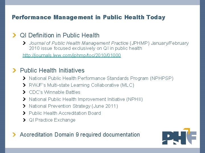 Performance Management in Public Health Today QI Definition in Public Health Journal of Public