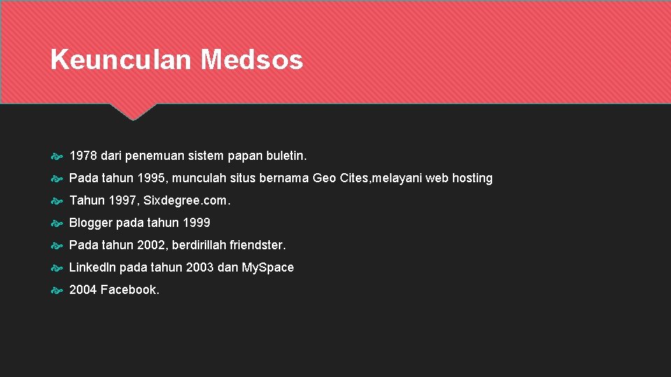 Keunculan Medsos 1978 dari penemuan sistem papan buletin. Pada tahun 1995, munculah situs bernama