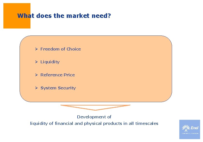 What does the market need? Ø Freedom of Choice Ø Liquidity Ø Reference Price