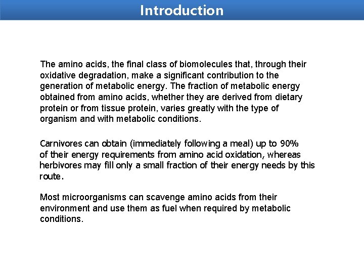 Introduction The amino acids, the final class of biomolecules that, through their oxidative degradation,