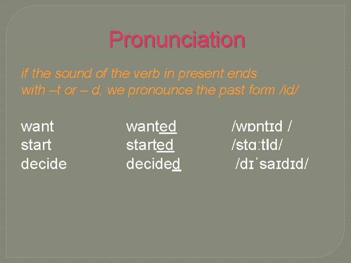 Pronunciation if the sound of the verb in present ends with –t or –